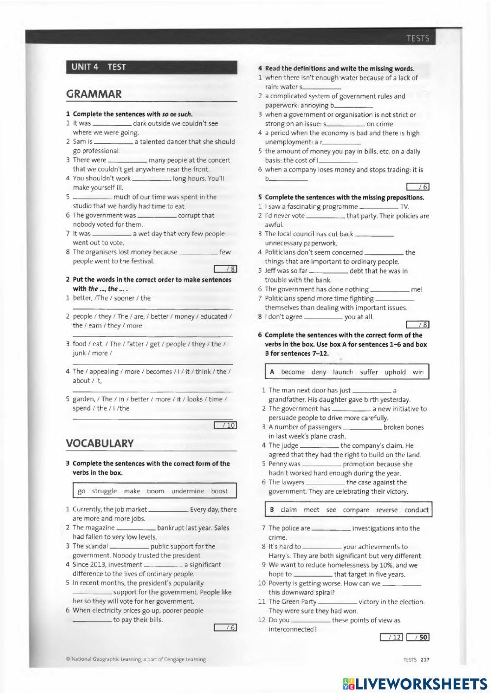 Outcomes upper intermediate unit 4 test online exercise for live