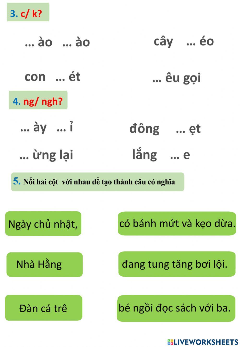Tiếng việt - ôn tập- thứ 5 - về nhà