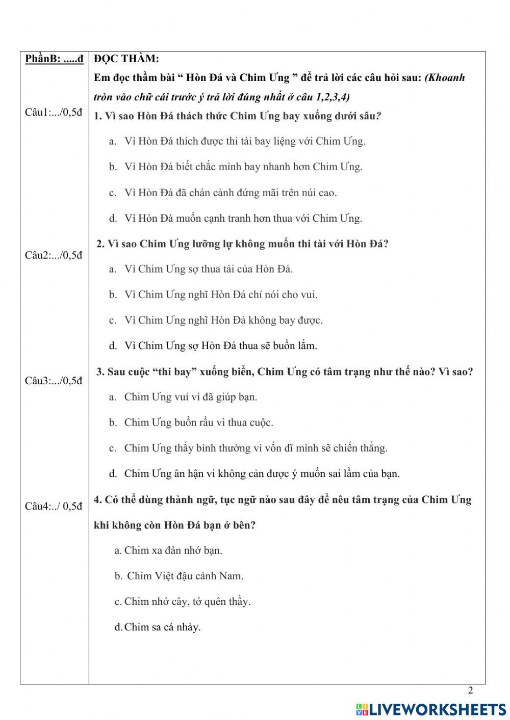Đề TV CK1 ĐỌC 2021