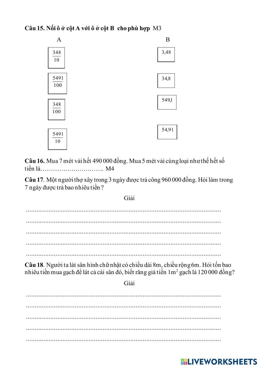ÔN TẬP TOÁN GKI - Lớp 5