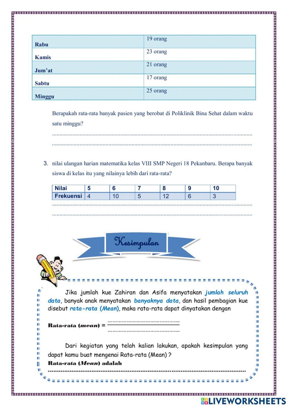 E-lkpd mean worksheet | Live Worksheets