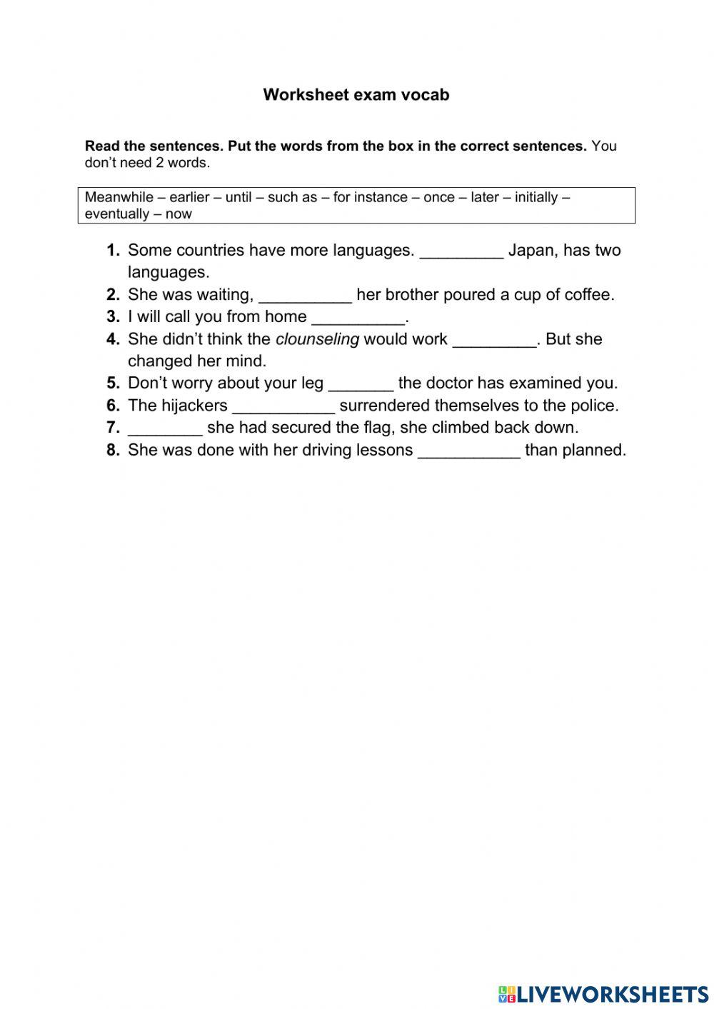 Signal words online worksheet | Live Worksheets