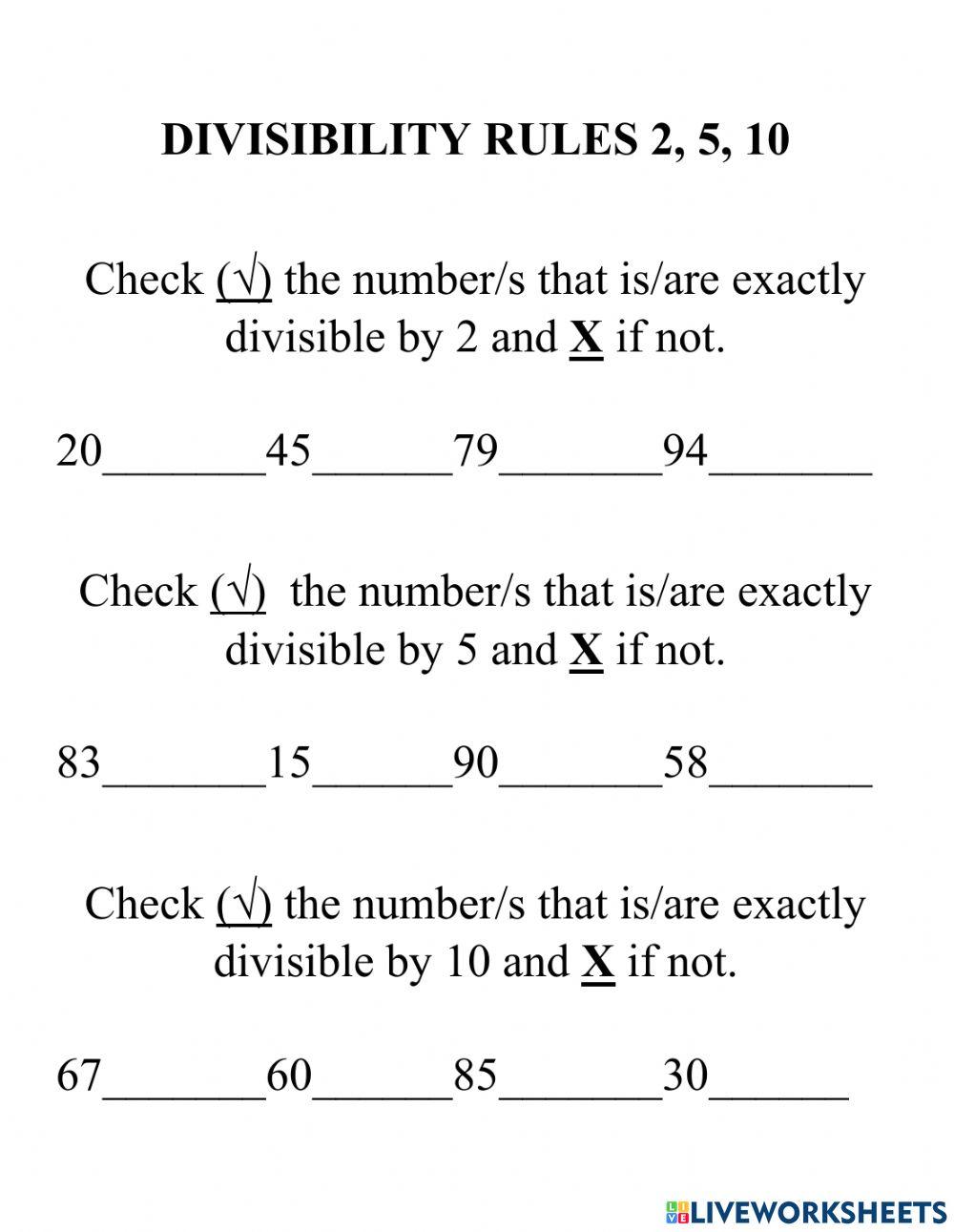 Divisibility Rule Interactive Worksheet Live Worksheets 40% OFF