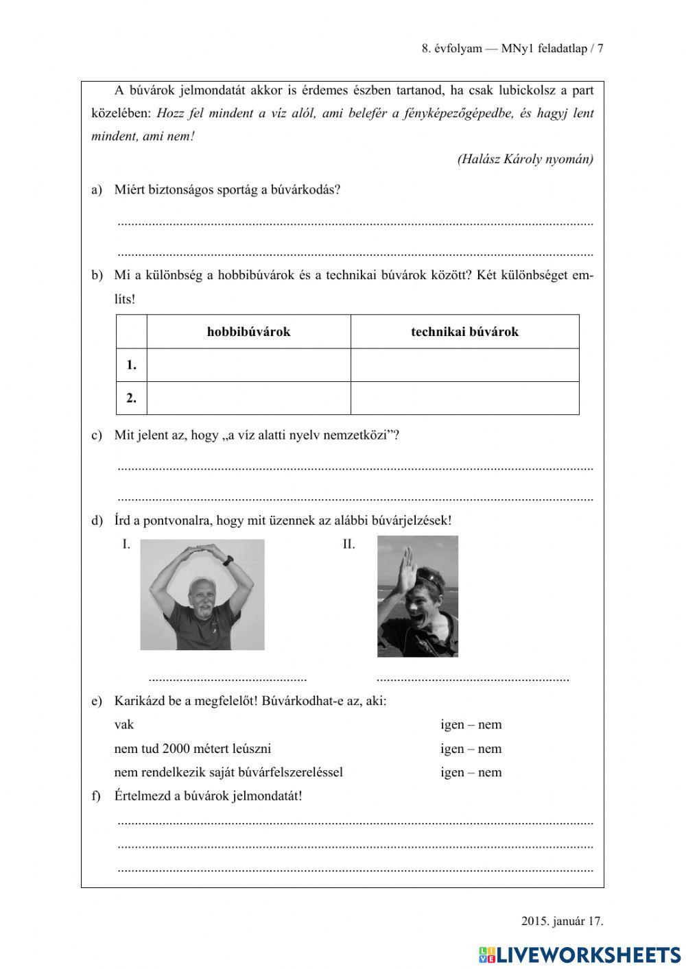 Felvételi feladatsor 2015