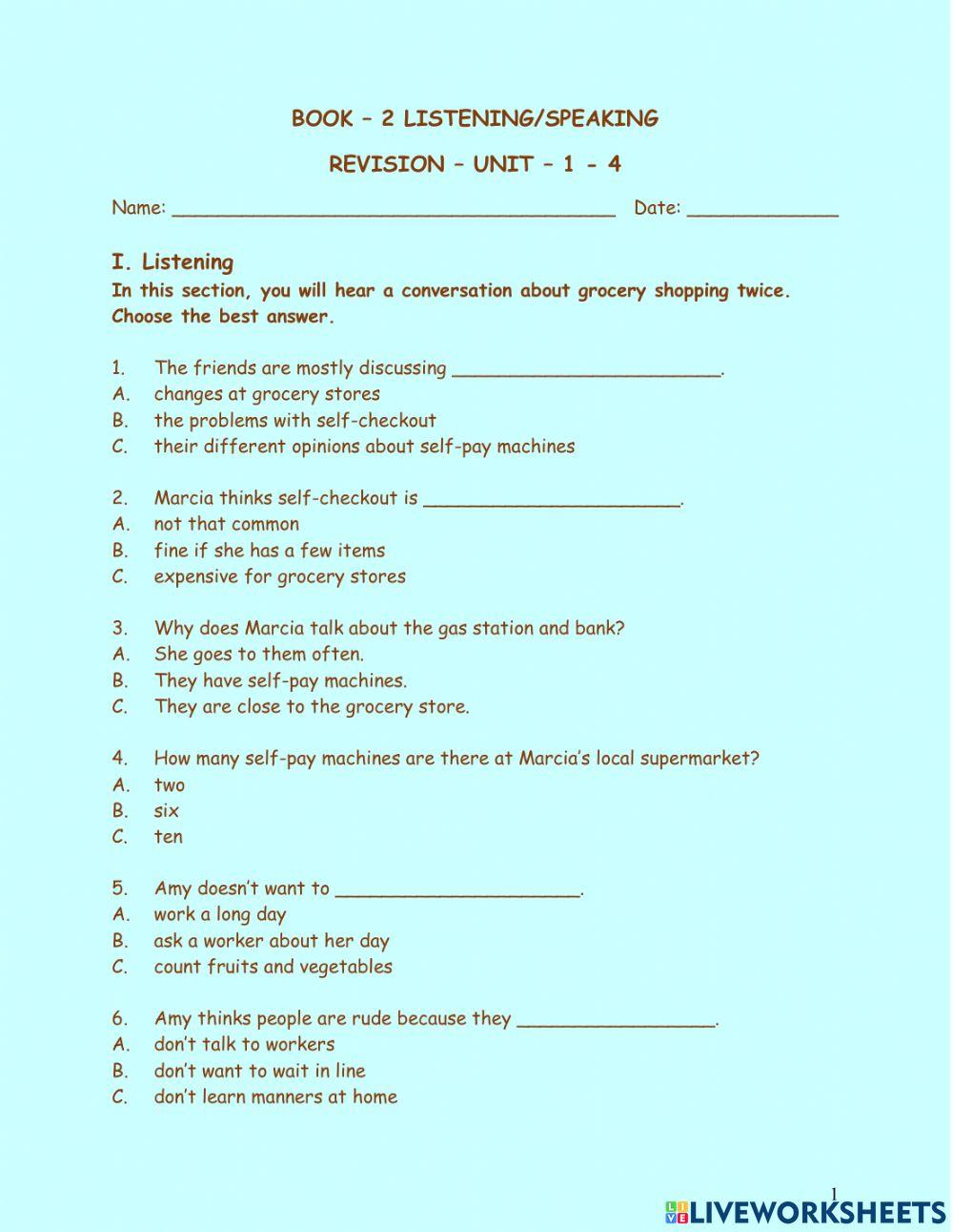 Ls bk - 2 unit 1 - 4 revision