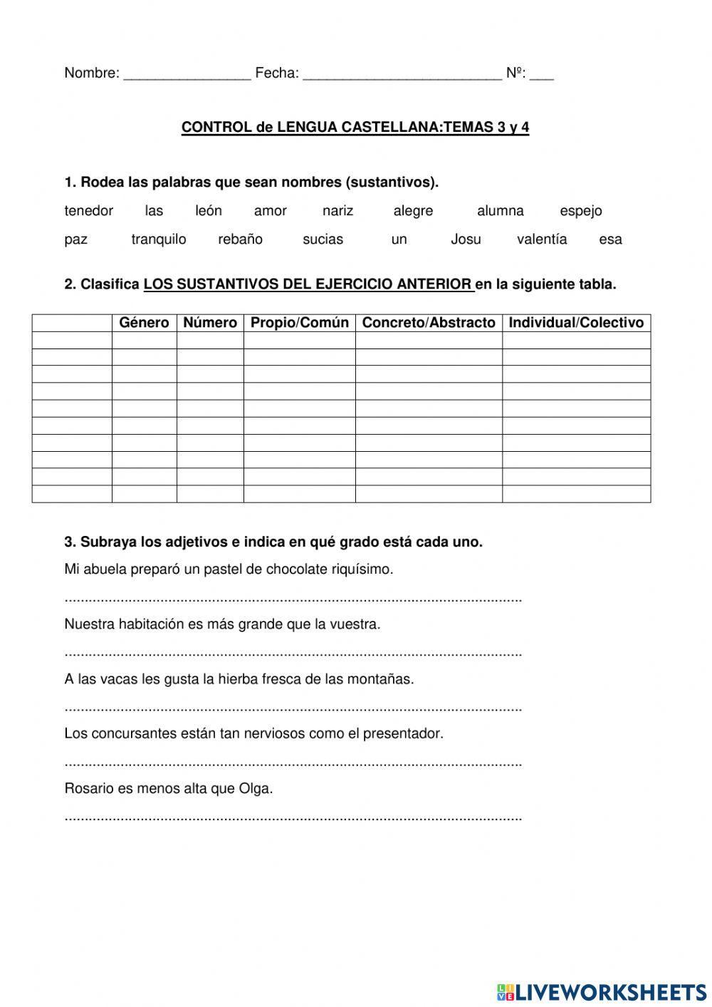 EXAMEN LENGUA 3 Y 4 EXAMEN LENGUA 3 Y 4