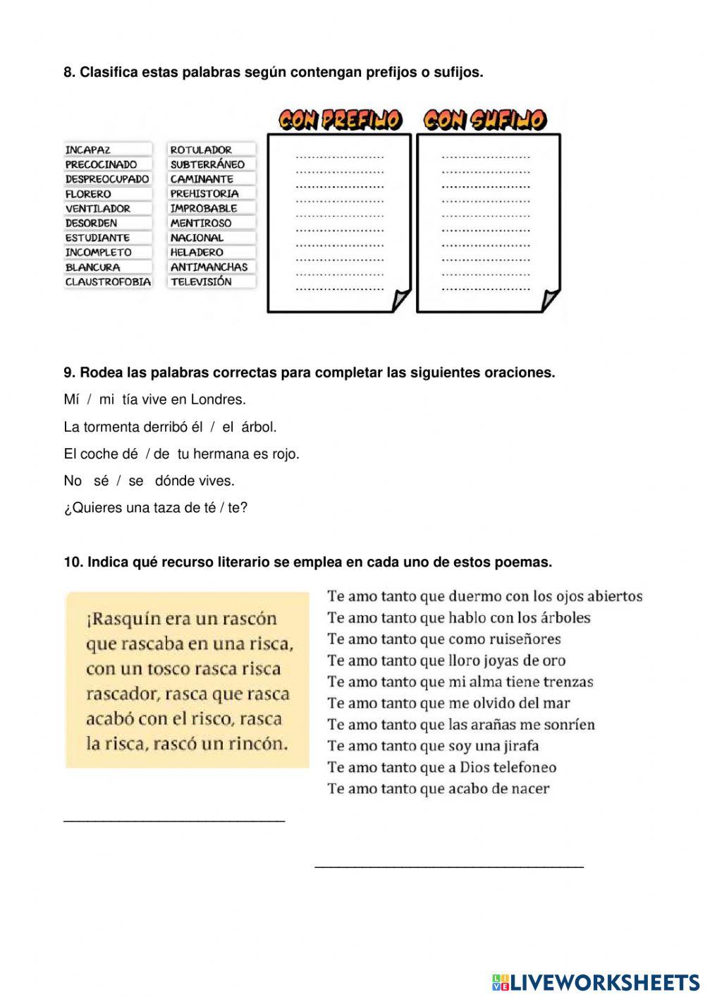EXAMEN LENGUA 3 Y 4 EXAMEN LENGUA 3 Y 4
