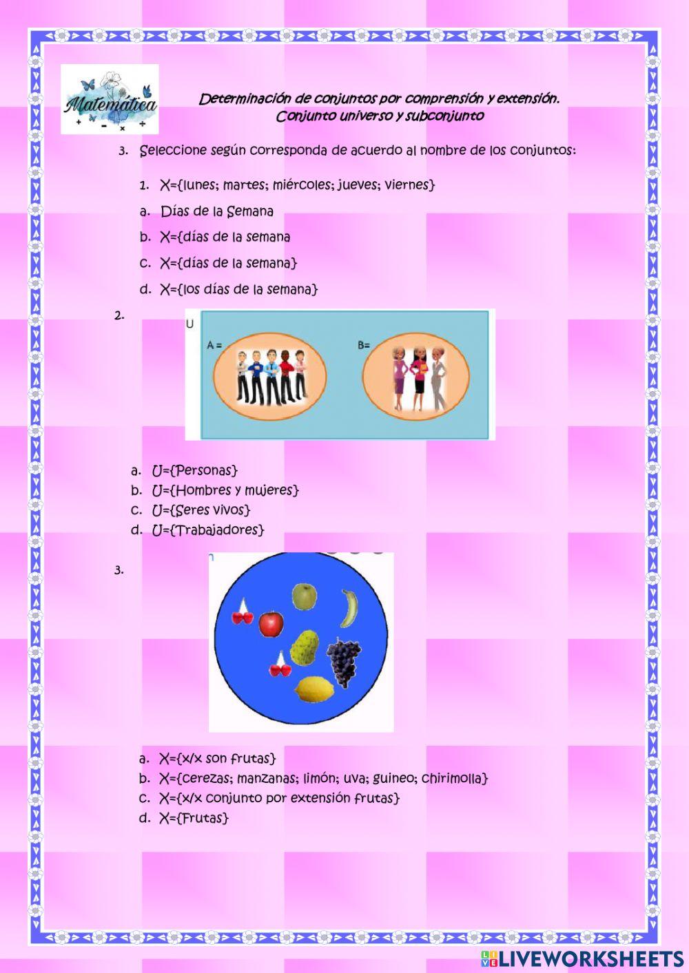 Conjuntos por comprensión, extensión, universo y subconjuntos
