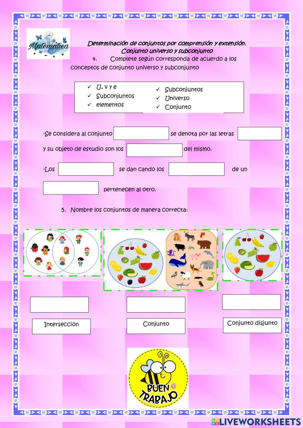 Conjuntos por comprensión, extensión, universo y subconjuntos