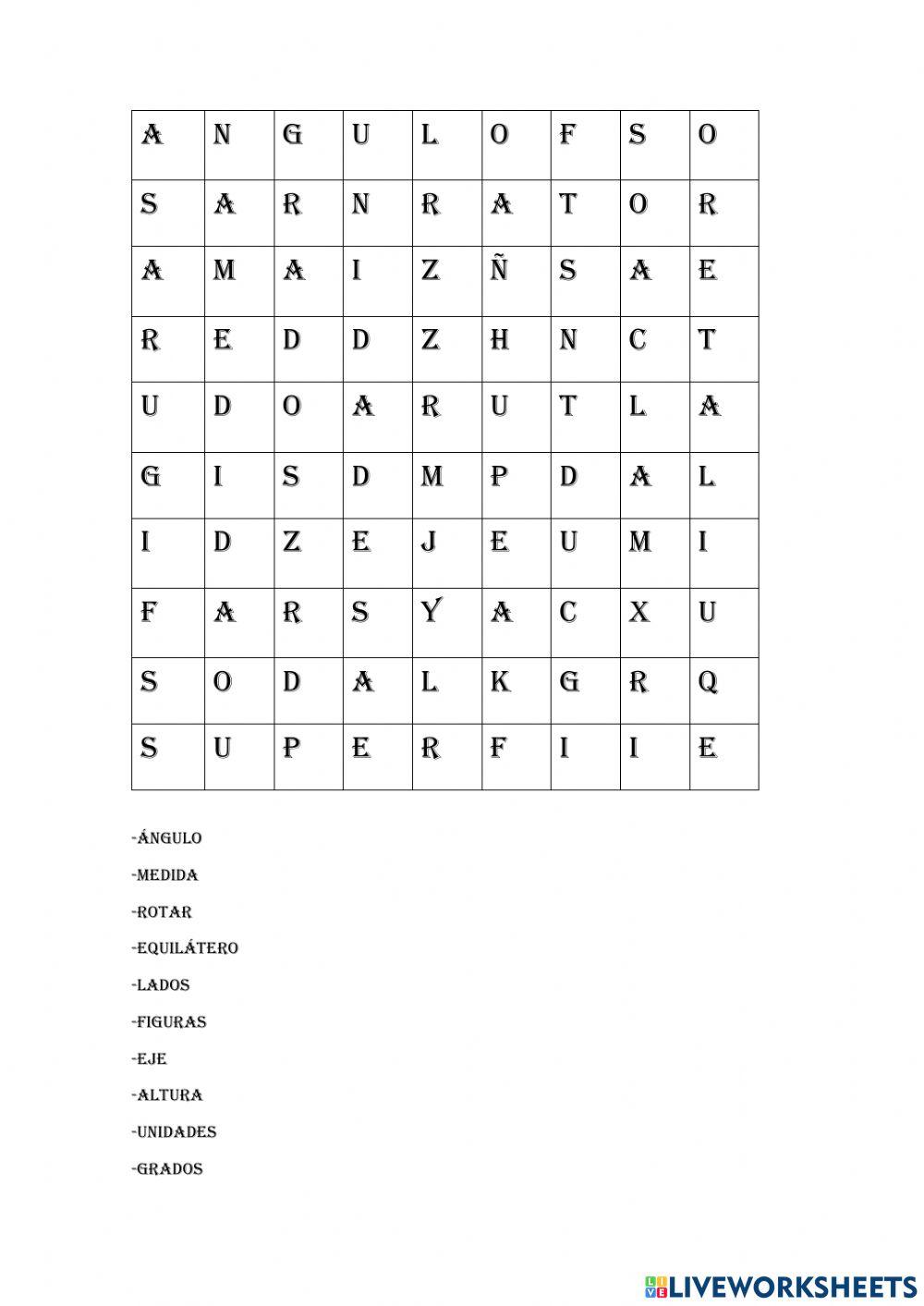Sopa letras matemáticas