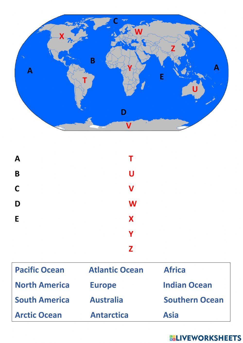 Continents and Oceans Worksheet
