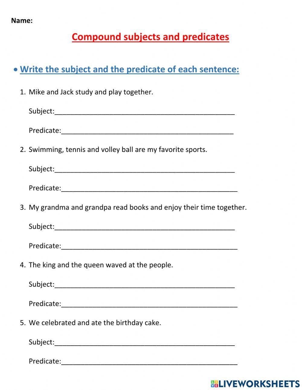 Compound subjects and predicates practice