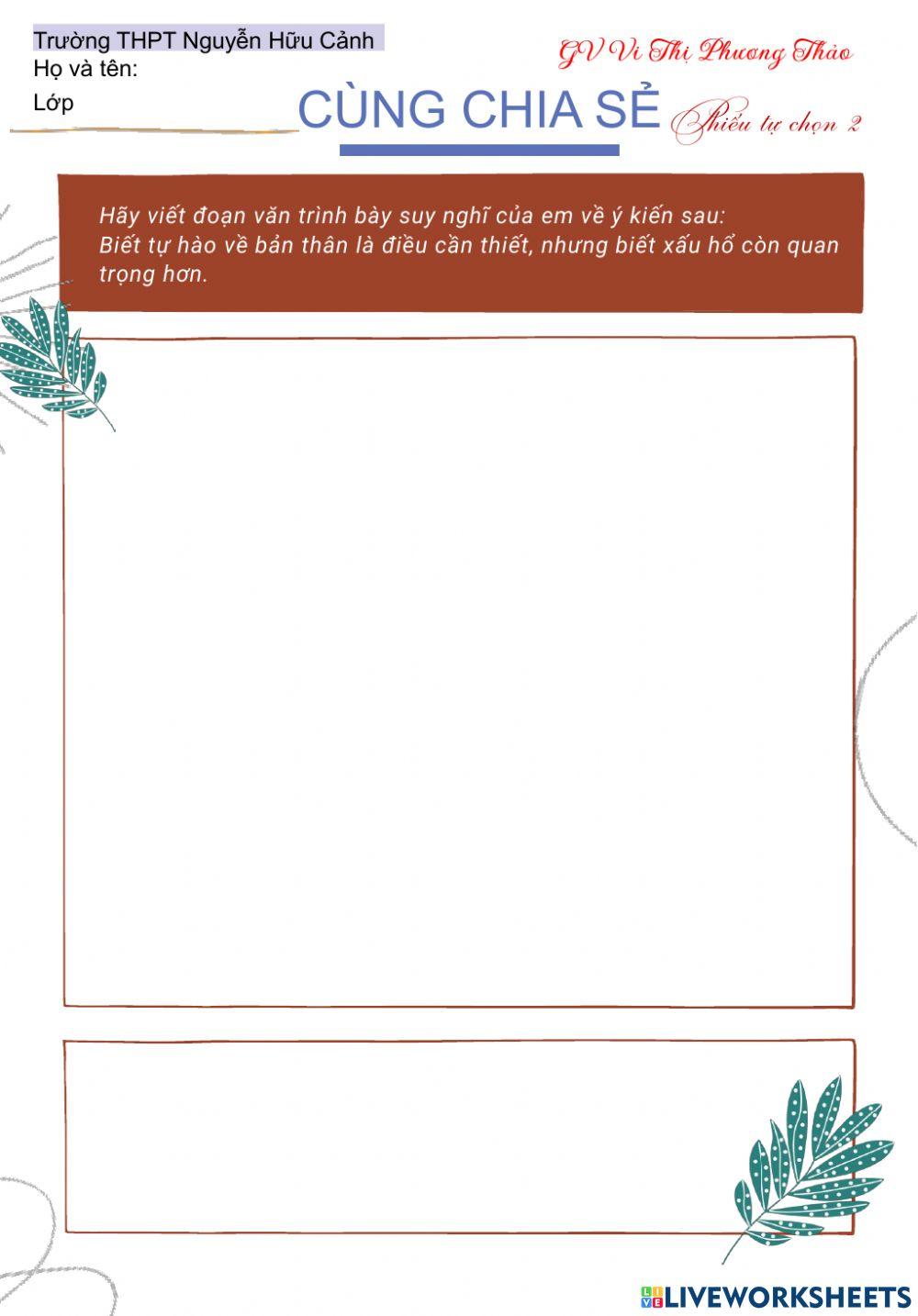 Phiếu tự chọn văn bản Tỏ Lòng