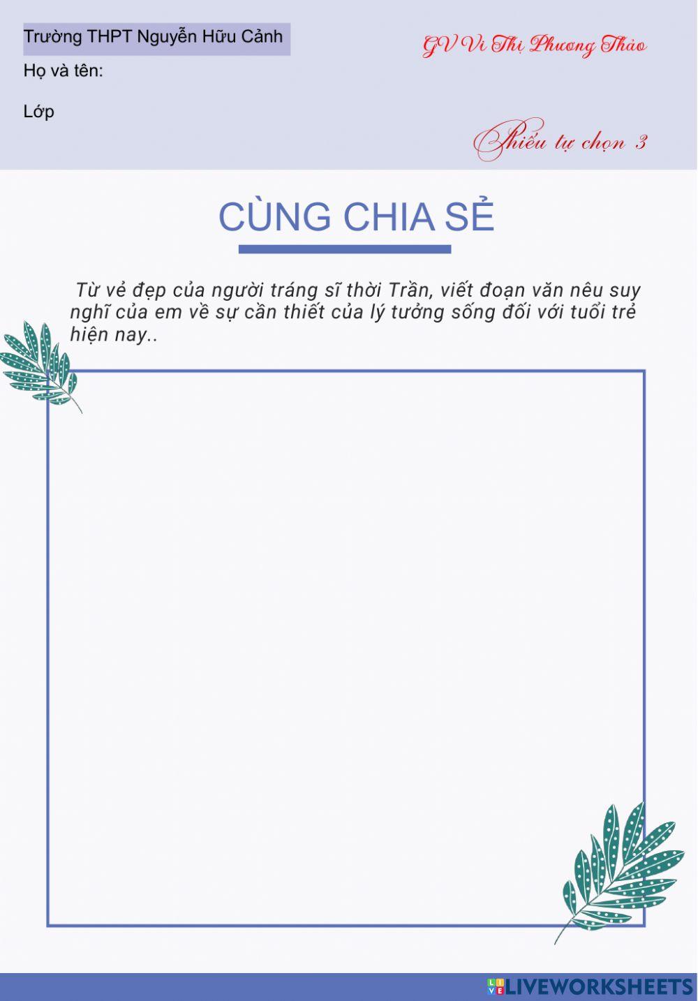 Phiếu tự chọn văn bản Tỏ Lòng