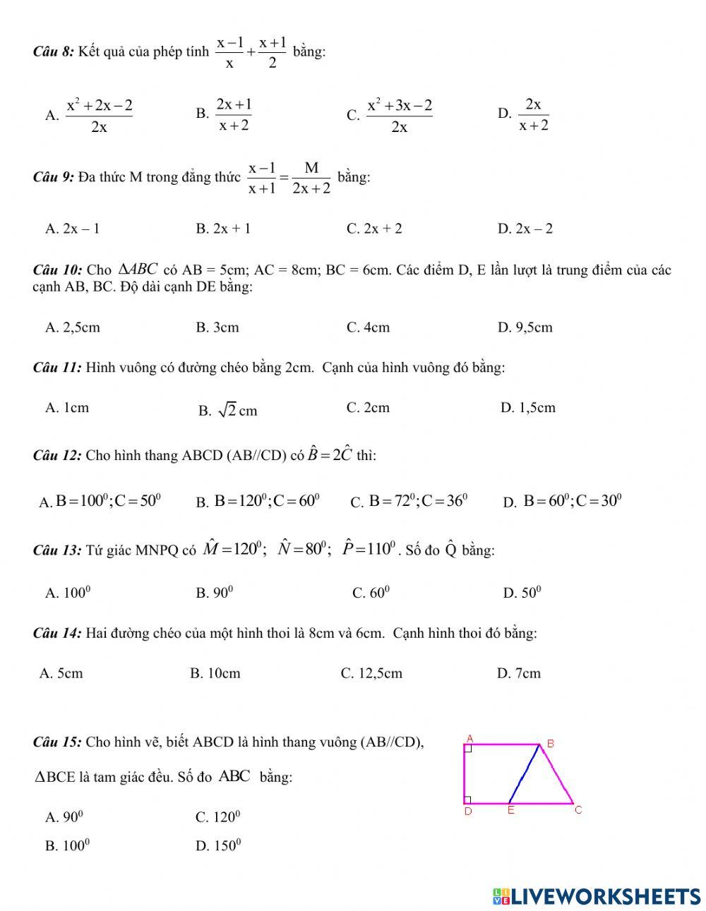 Trắc nghiệm HK1 Toán 8 17