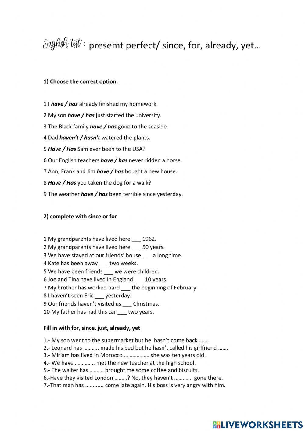 ENGLISH TEST 6º grade