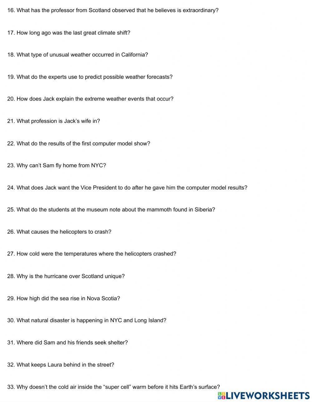 Day After Tomorrow Worksheet