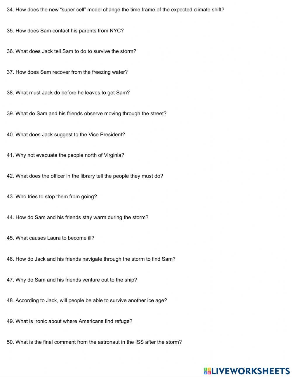 Day After Tomorrow Worksheet