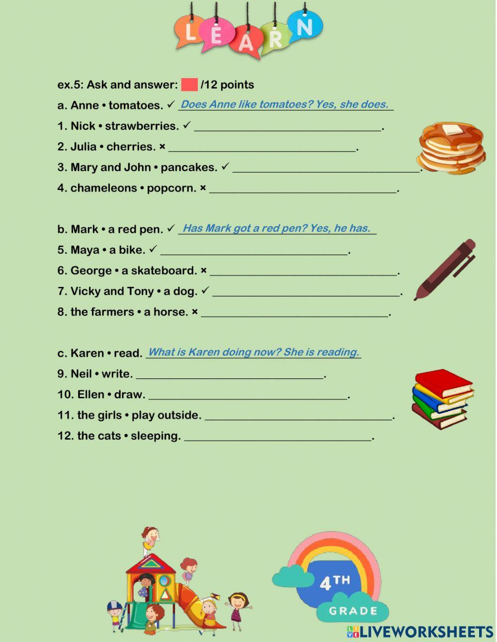 English Revision for 4th Grade