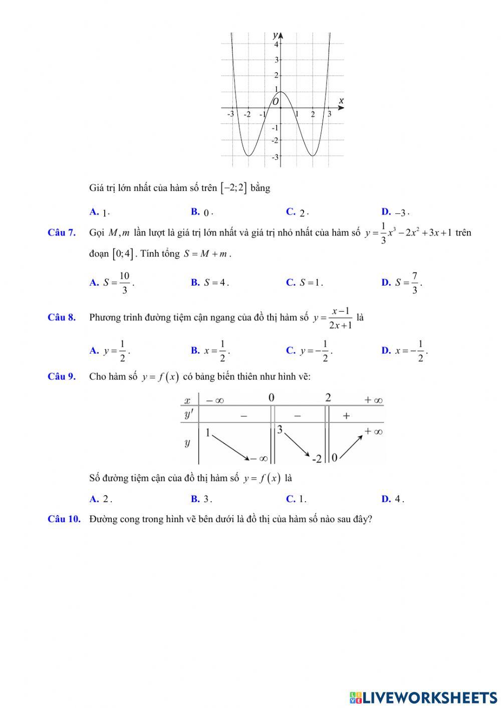 Toán 12 - Kiểm tra CK1 - Đề số 03 (100- TN)