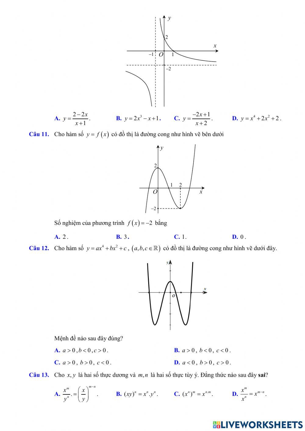 Toán 12 - Kiểm tra CK1 - Đề số 03 (100- TN)