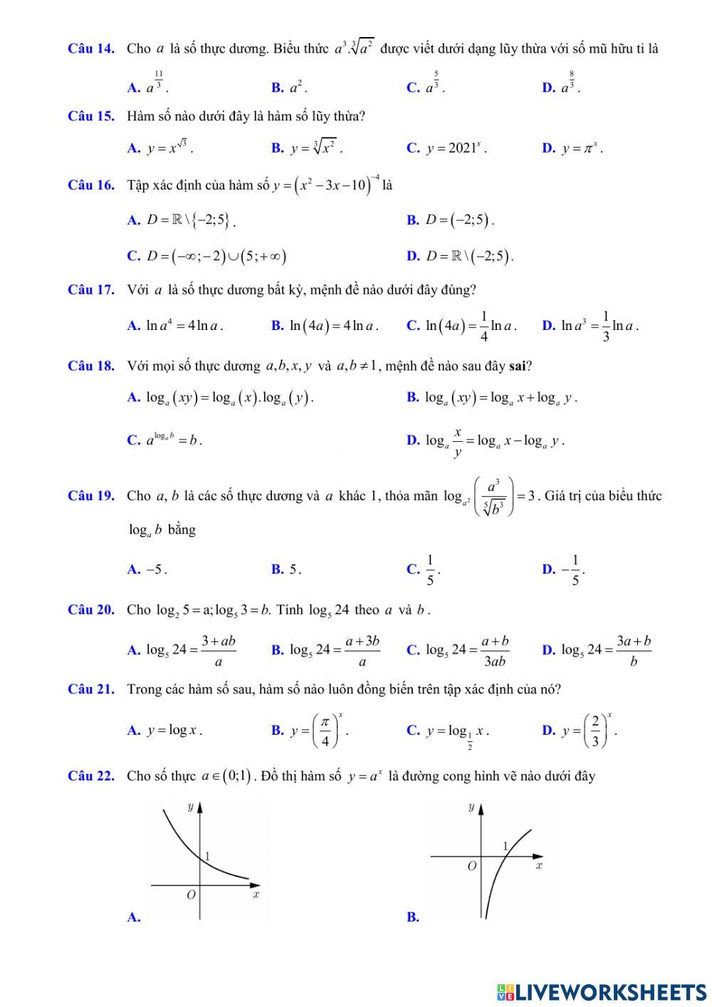 Toán 12 - Kiểm tra CK1 - Đề số 03 (100- TN)