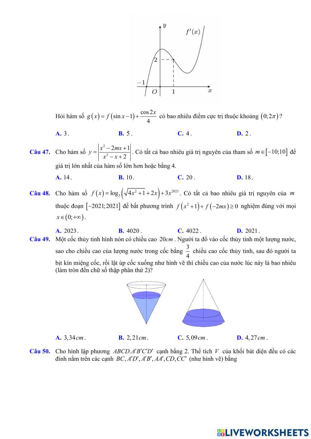 Toán 12 - Kiểm tra CK1 - Đề số 03 (100- TN)