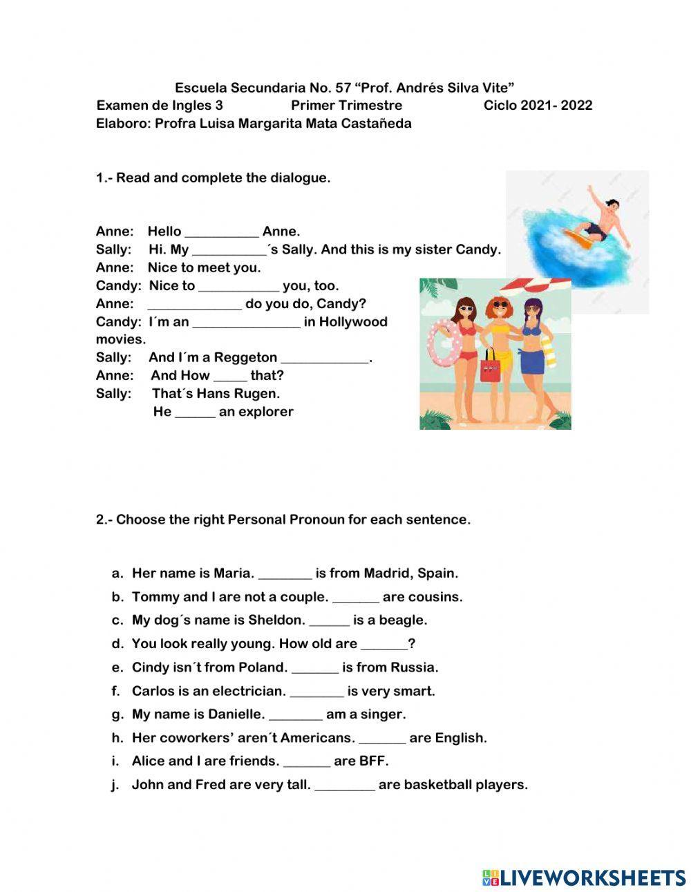 Examen de Ingles 3 Periodo de Recuperación