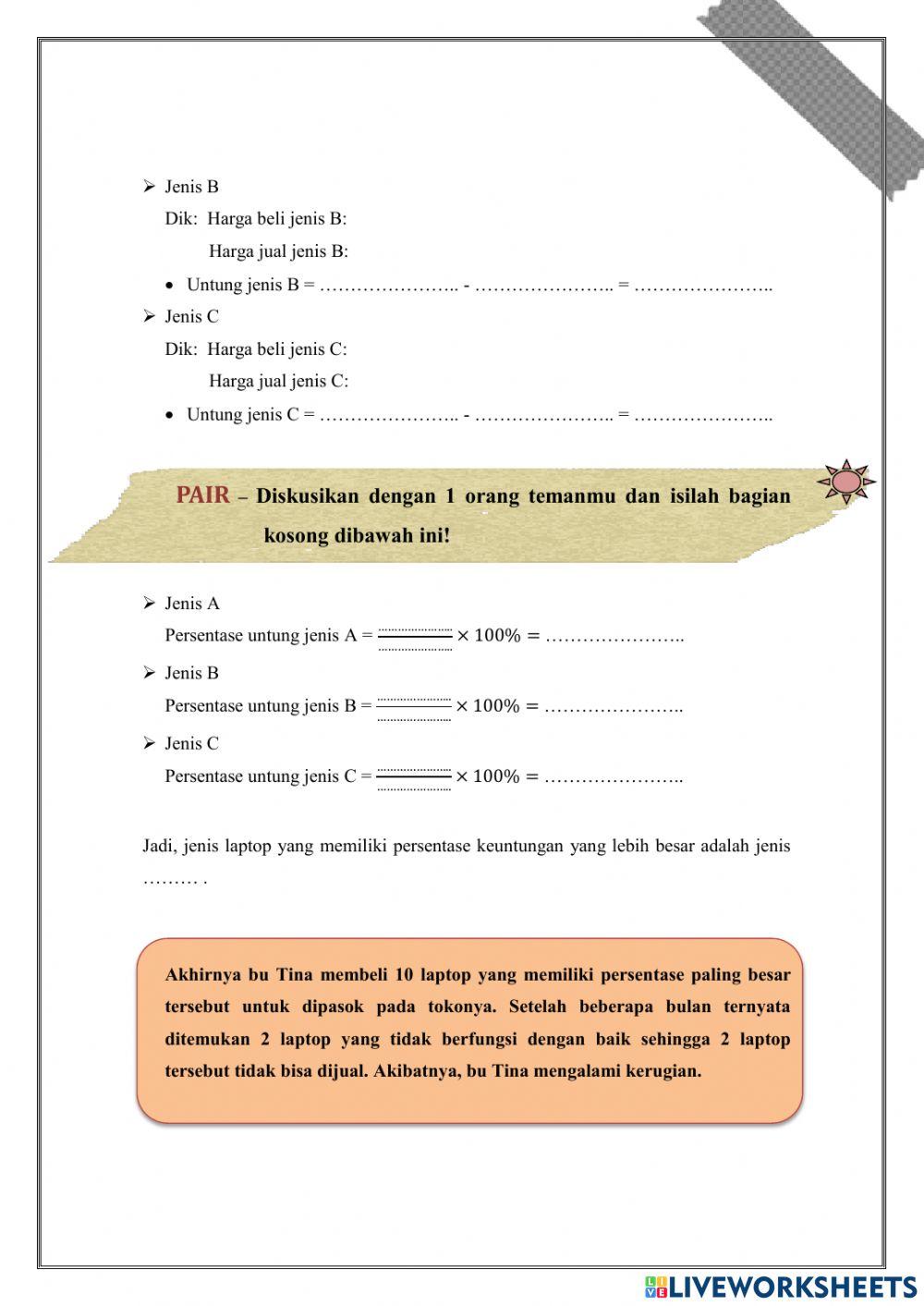 E-LKPD 2 ARITMETIKA SOSIAL (PERSENTASE KEUNTUNGAN DAN PERSENTASE KERUGIAN)