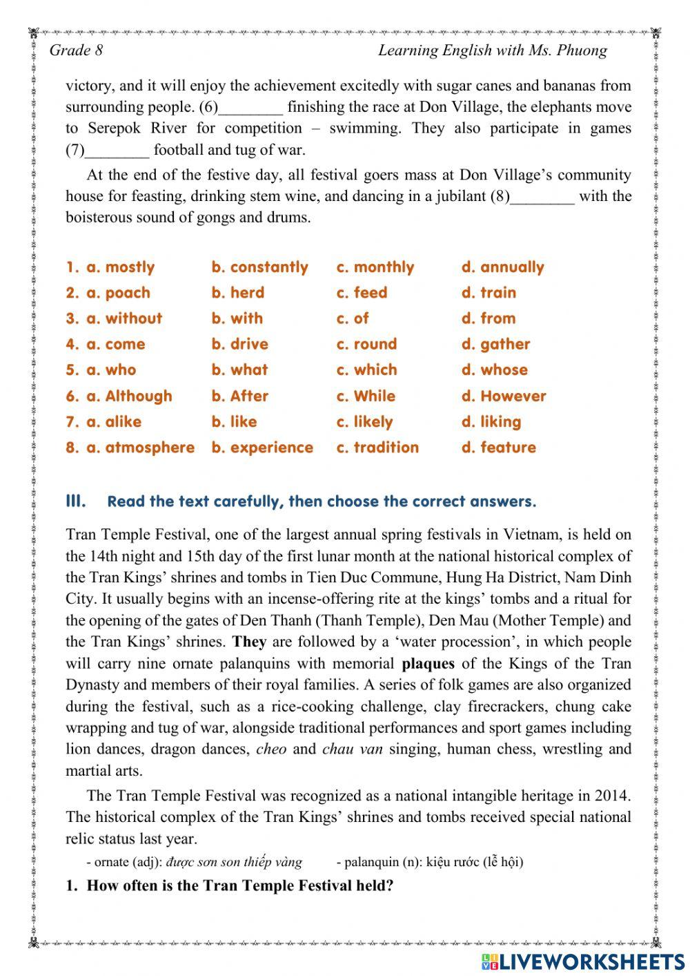 English 8 - Unit 5 - Reading