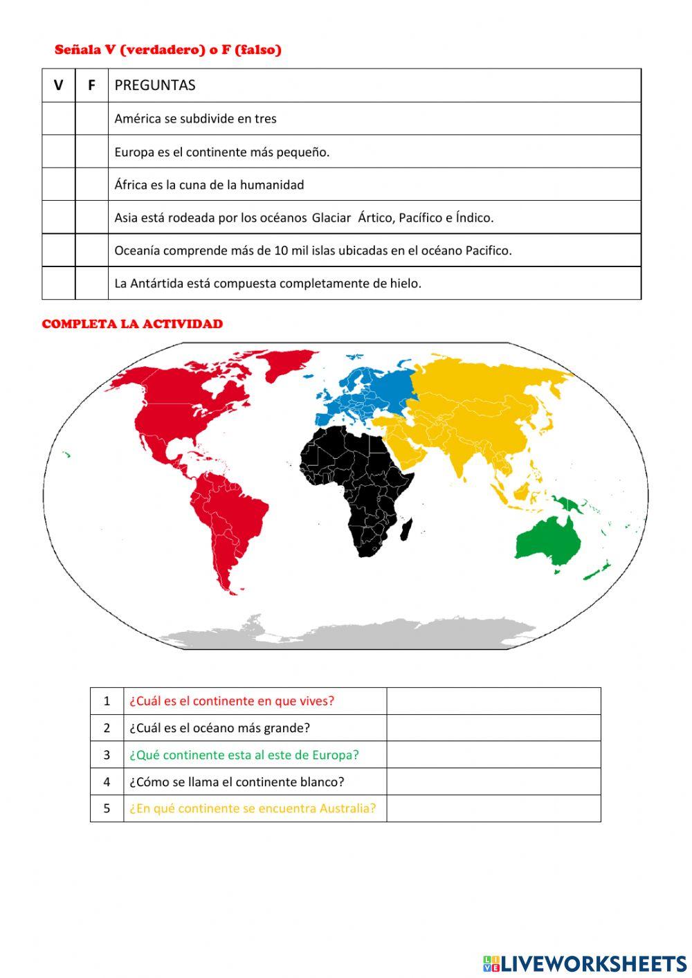 Los Continentes y Océanos del Mundo