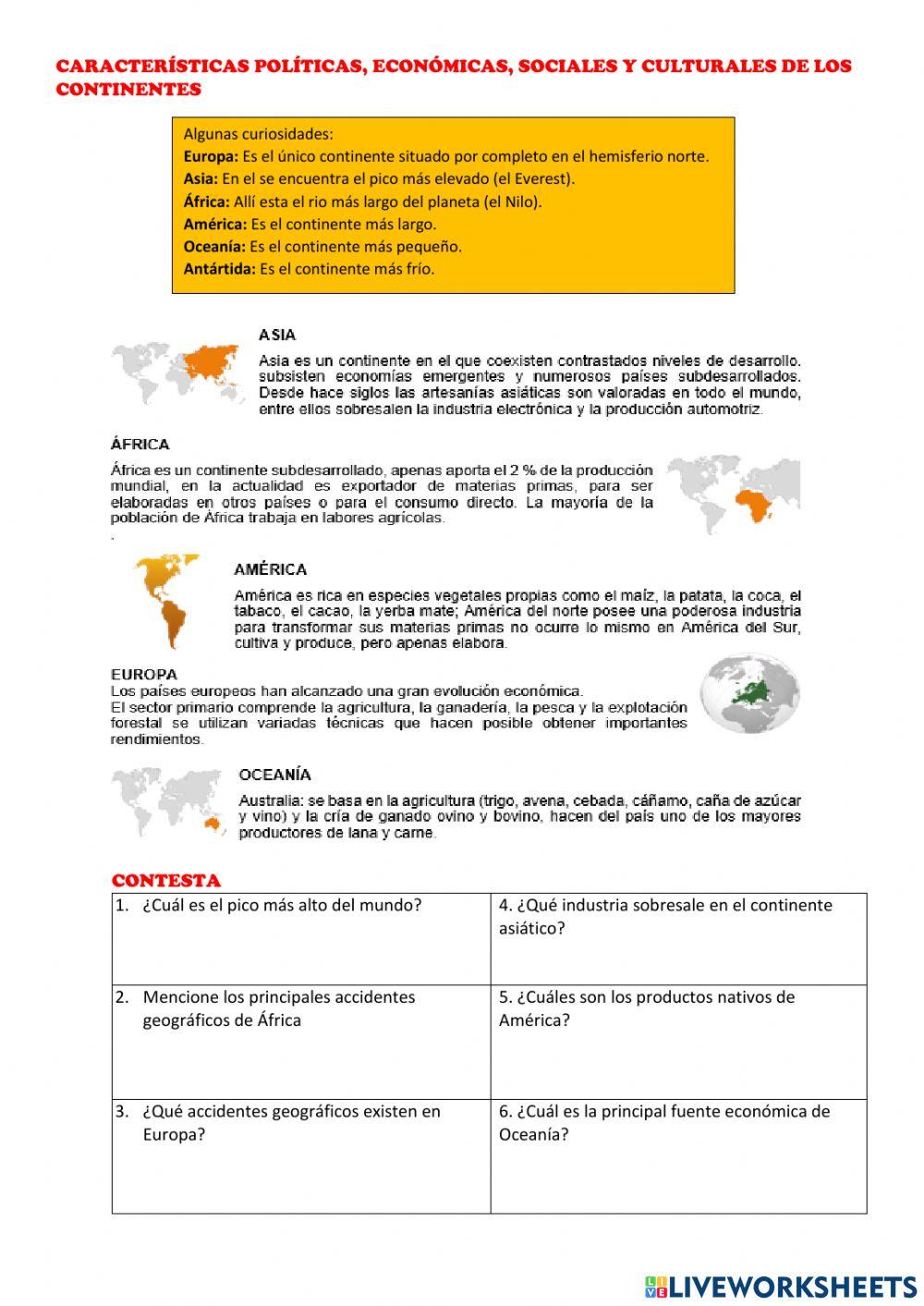 Los Continentes y Océanos del Mundo
