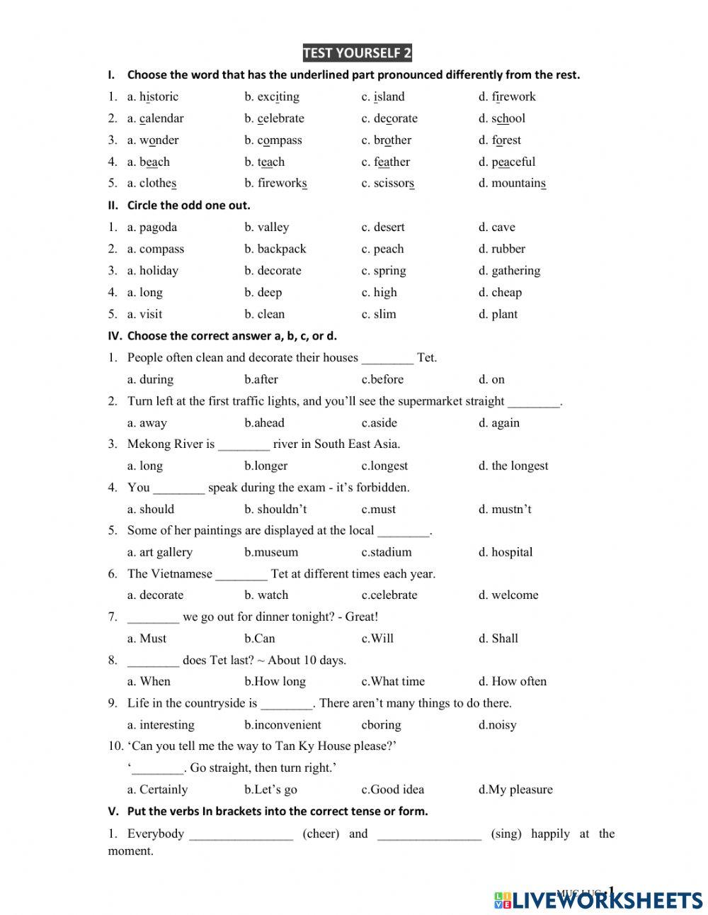 Grade 6 MLH Test yourself 2