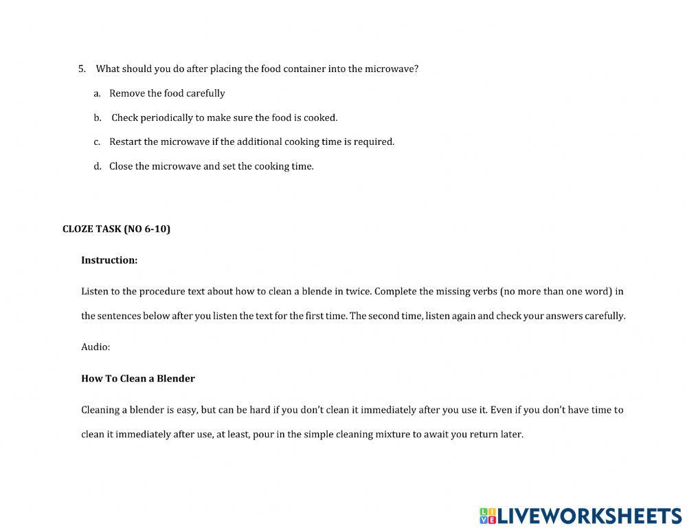 Procedure text-test worksheet | Live Worksheets
