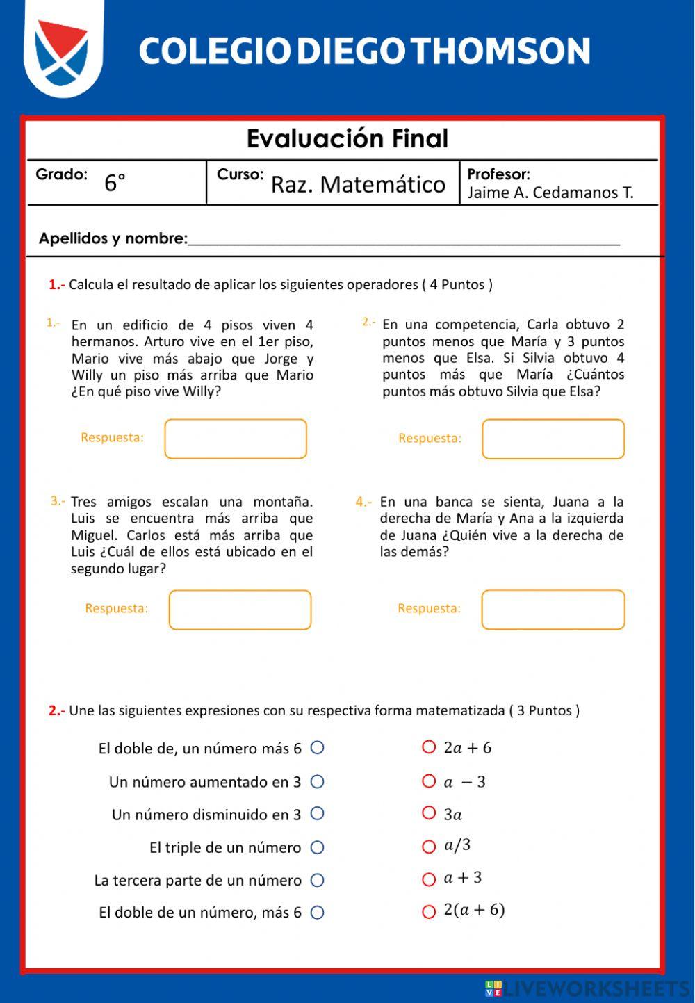 6to - RM - Examen final 6to - RM - Examen final