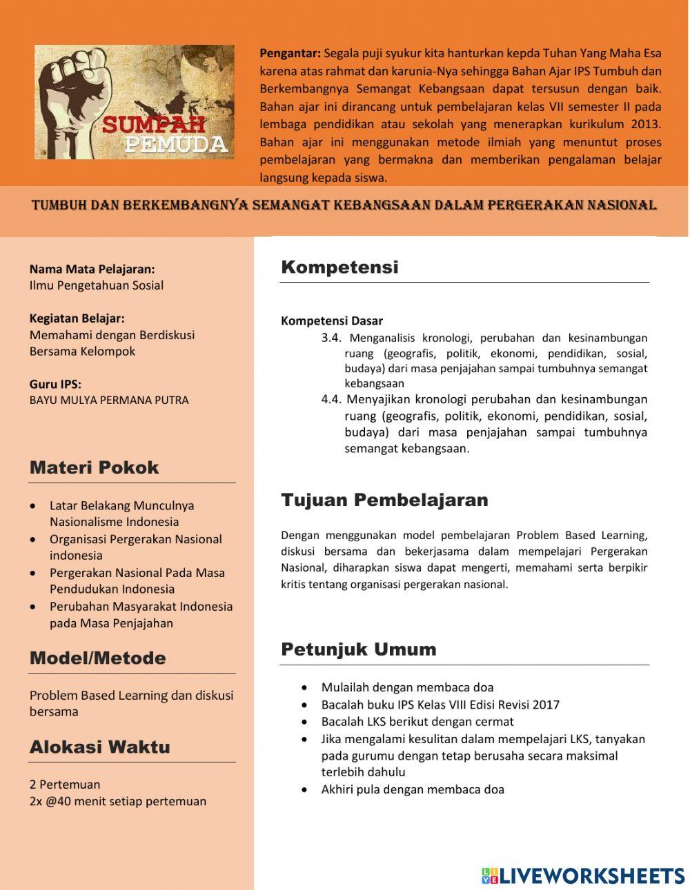 Tumbuh dan Berkembangnya Semangat Kebangsaan dalam Pergerakan Nasional