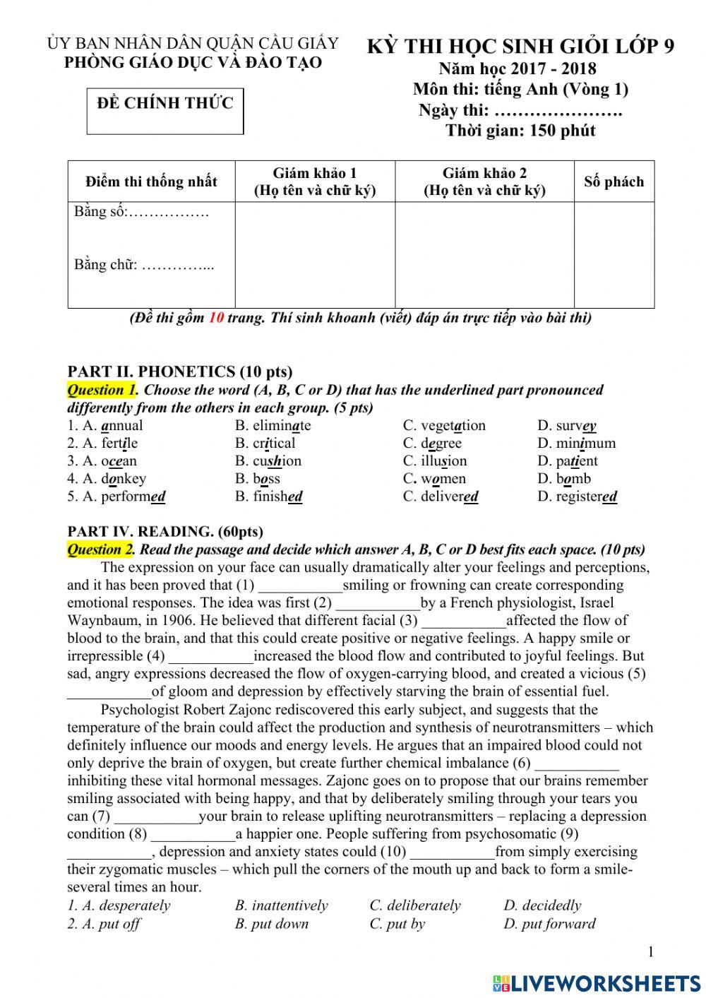 E9 - NC - FT - Đề HSG Quận V1 2017-2018