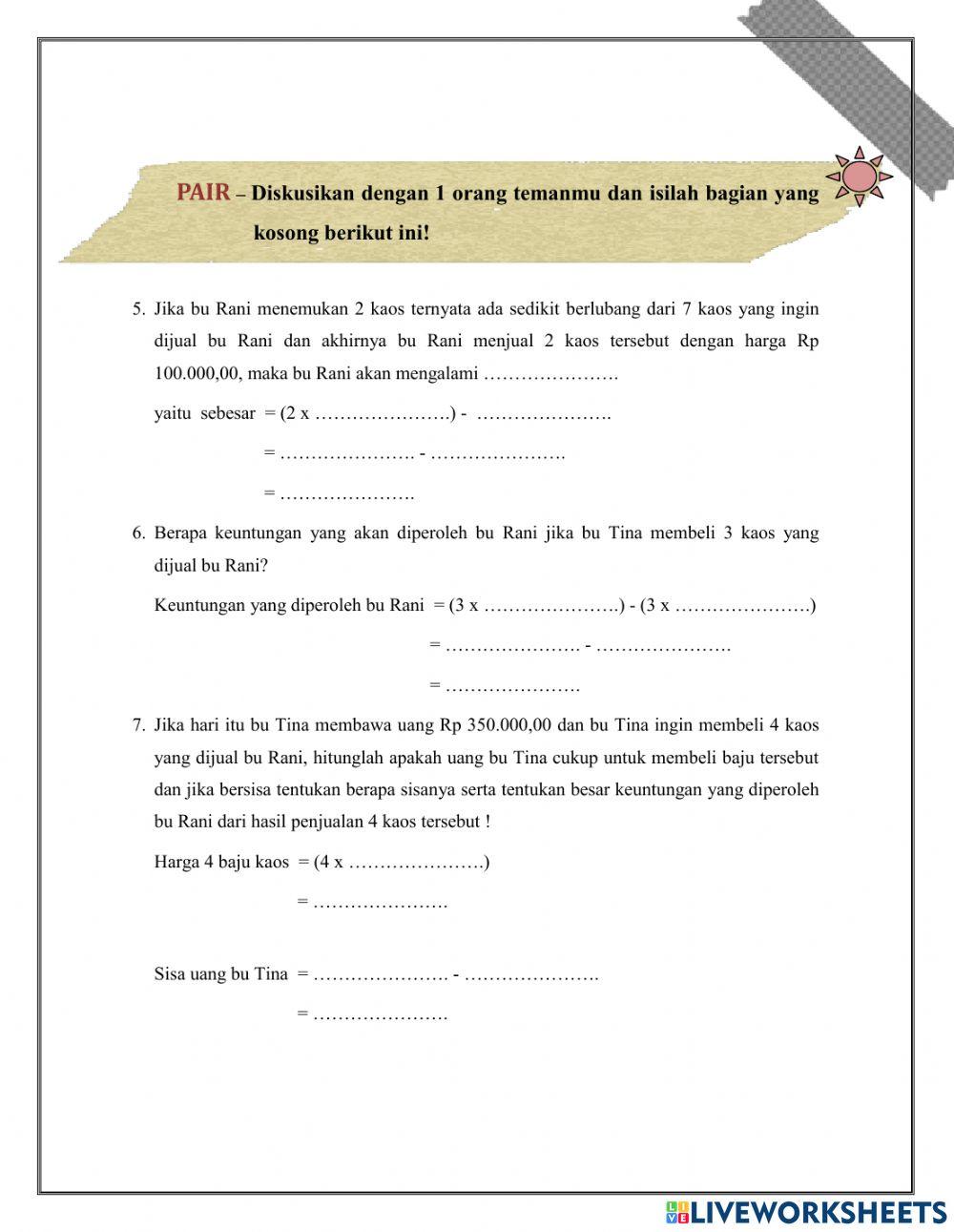 E-LKPD 1 ARITMETIKA SOSIAL (HARGA JUAL, HARGA BELI, KEUNTUNGAN, DAN KERUGIAN)