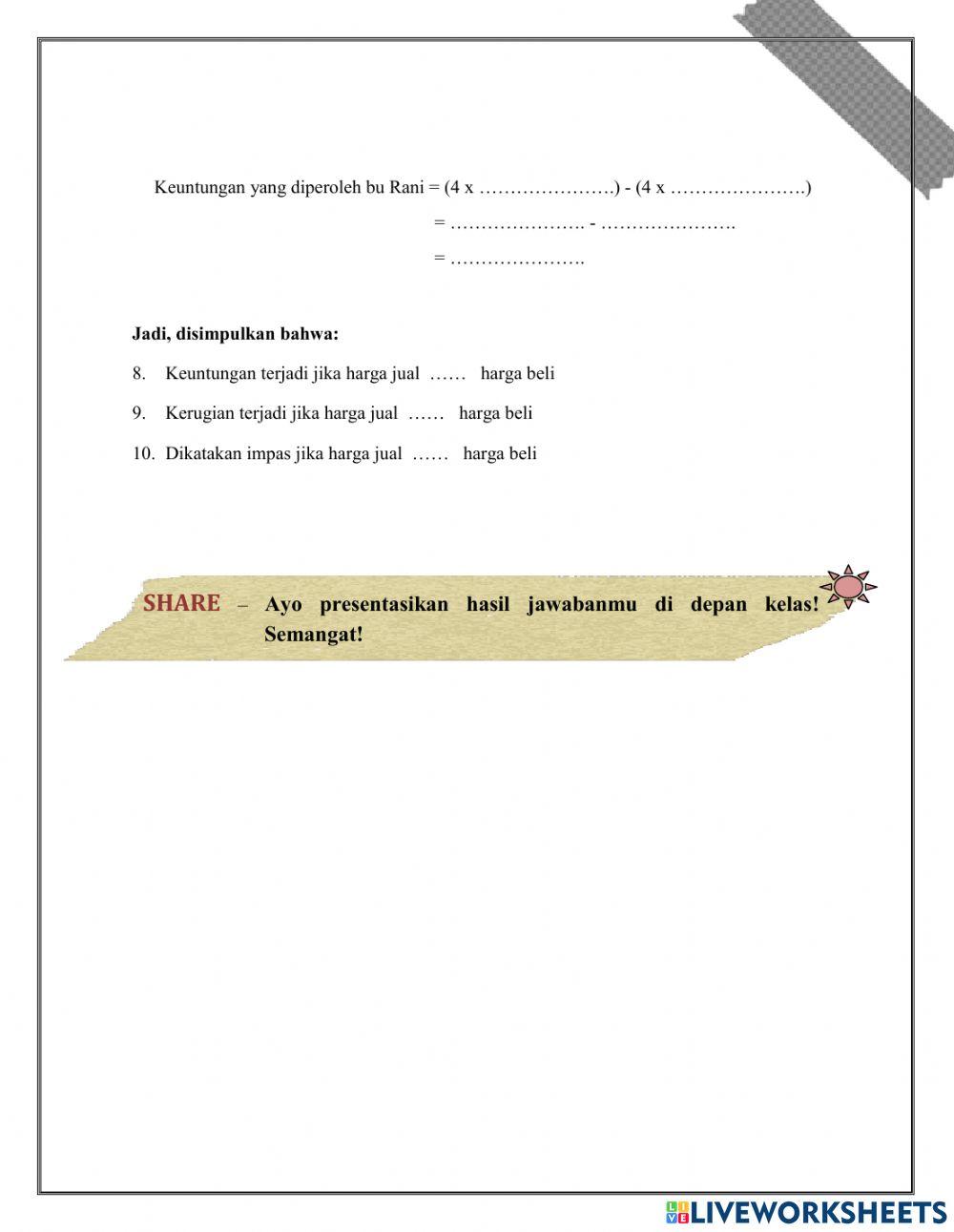 E-LKPD 1 ARITMETIKA SOSIAL (HARGA JUAL, HARGA BELI, KEUNTUNGAN, DAN KERUGIAN)