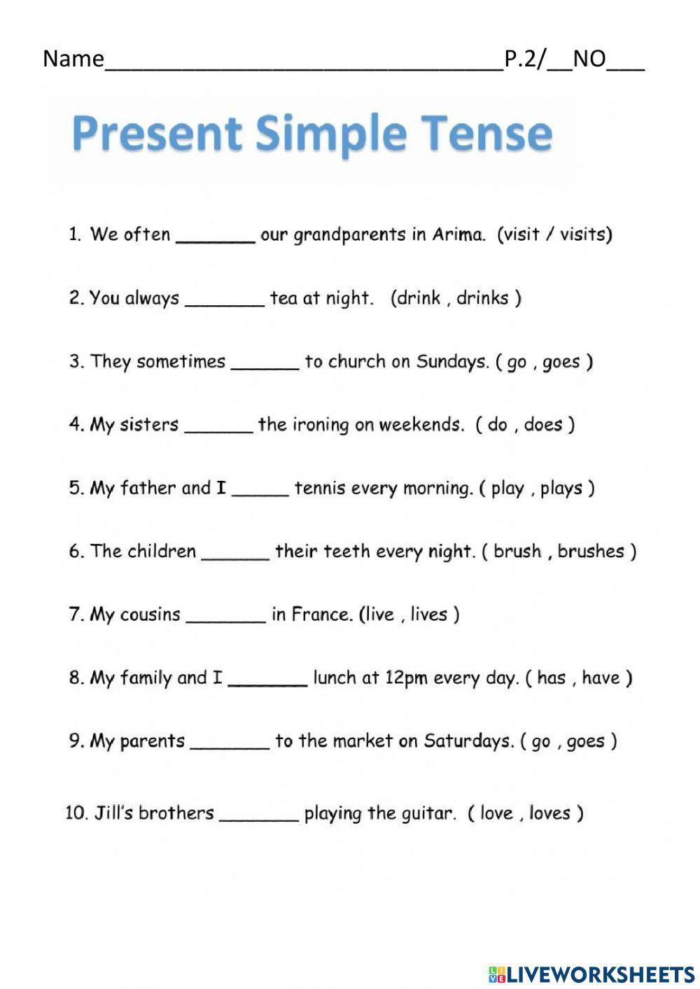 Present Simple Tense Online Exercise For 2 Live Worksheets