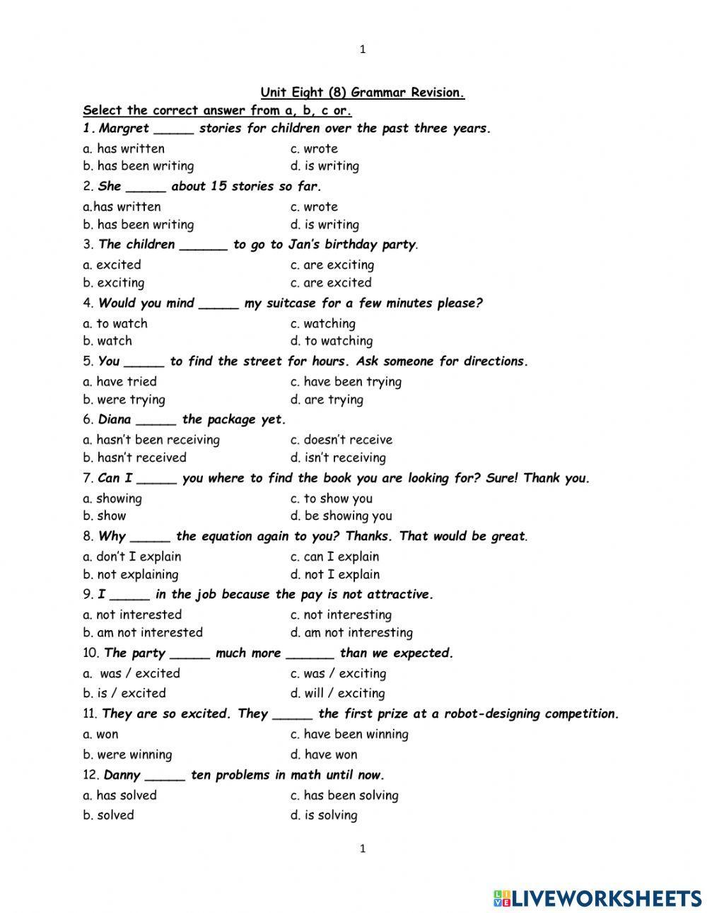 Unit 8 Grammar Revision