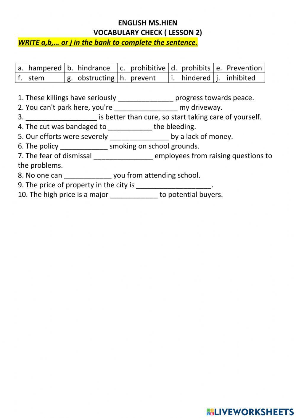 English ms.hien vocabulary check ( lesson 2)