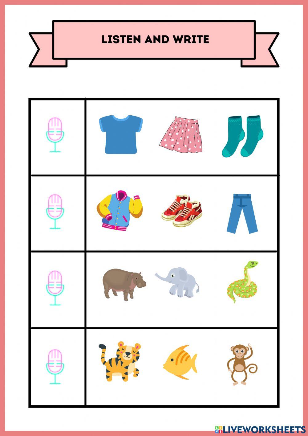 Listen and write the correct words worksheet Live Worksheets