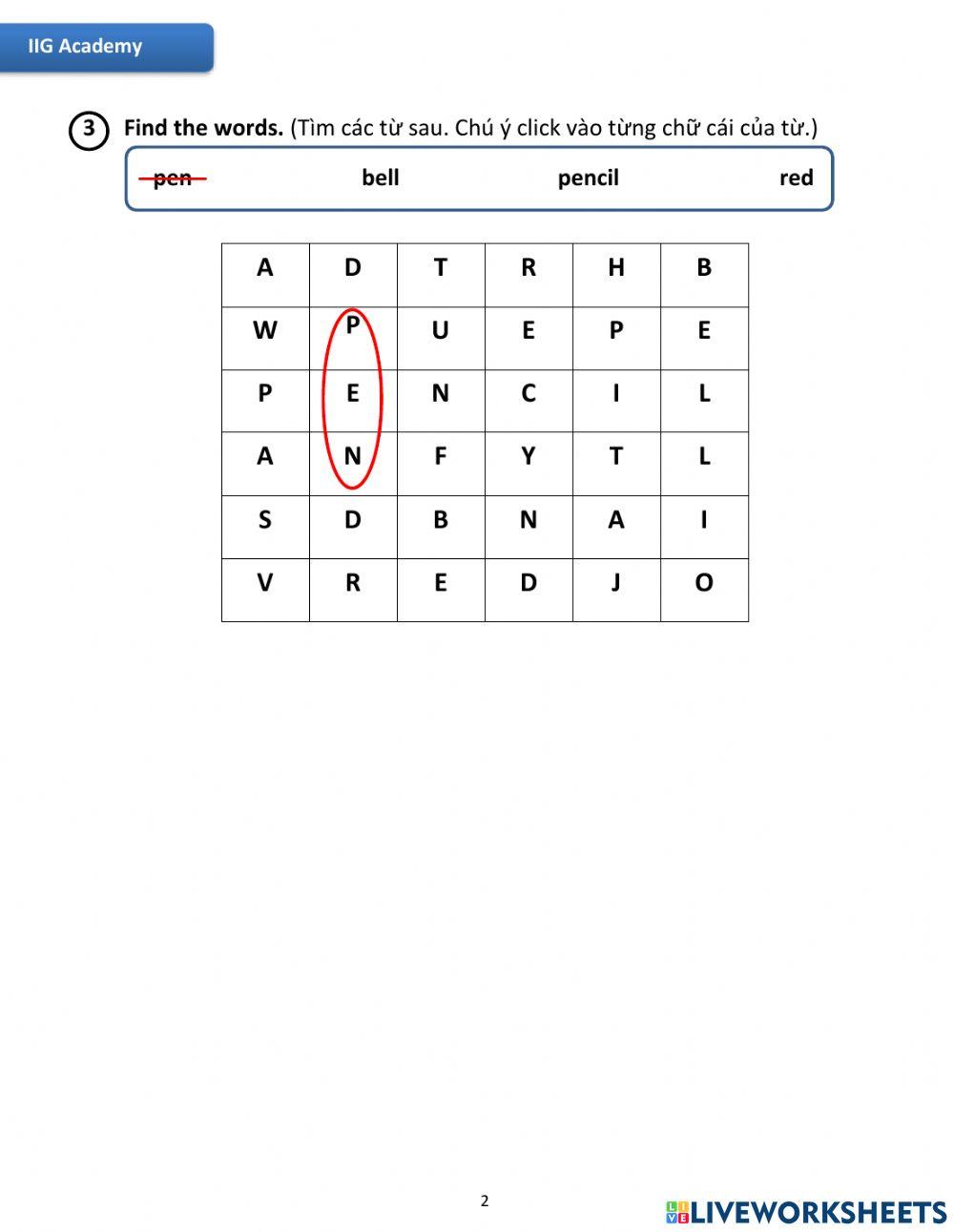IIG-Grade 1-Worksheet 15