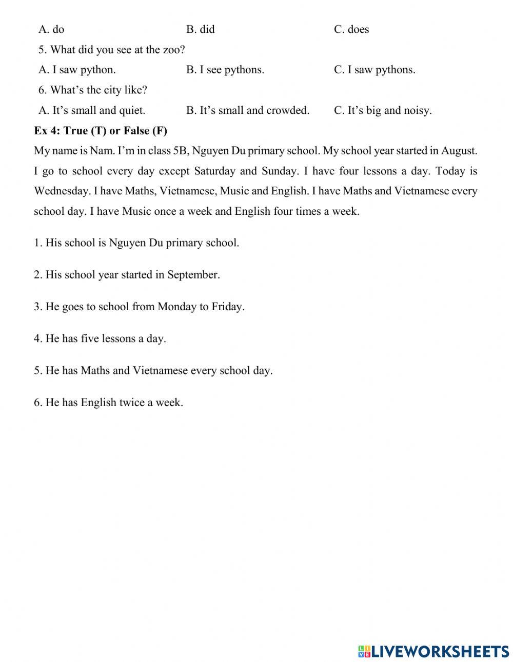Grade 5 - End of Term I - Test 2