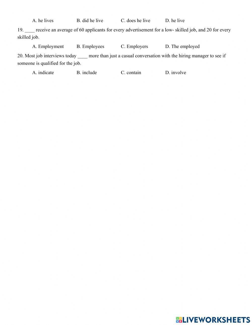 Unit 8. THE WORLD OF WORK - KEY PART 2: VOCABULARY AND GRAMMAR