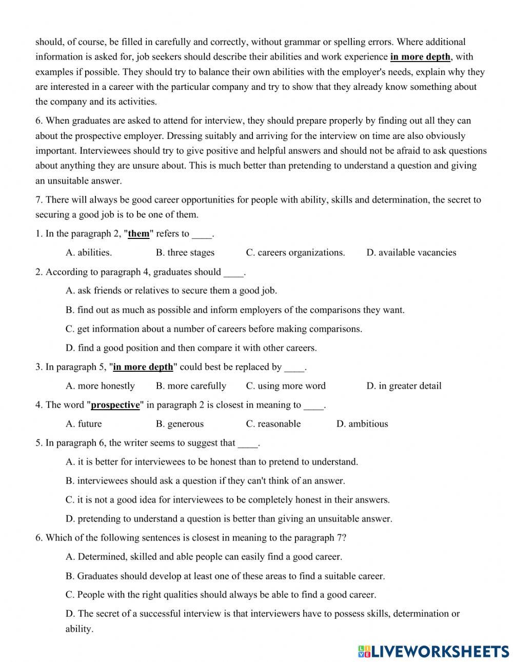 Unit 8. THE WORLD OF WORK - KEY PART 4: READING