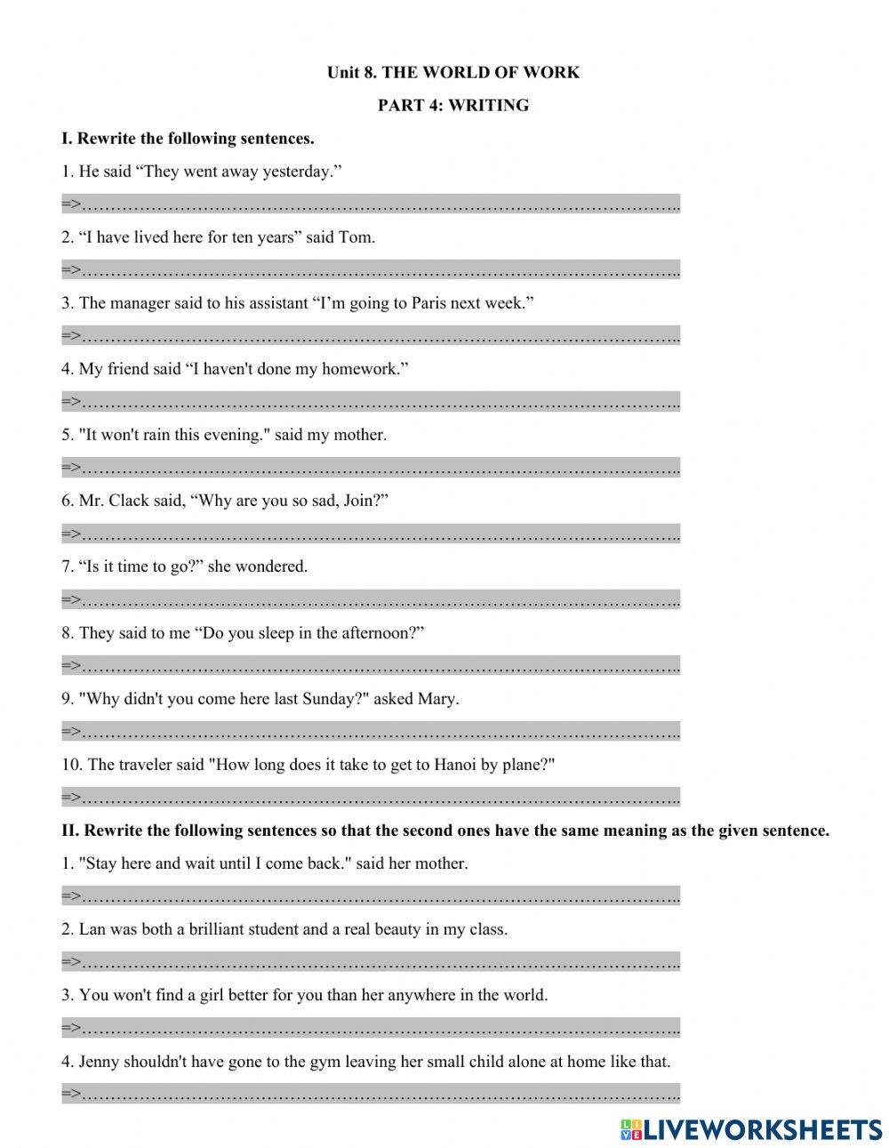 Unit 8. THE WORLD OF WORK - PART 5: WRITING