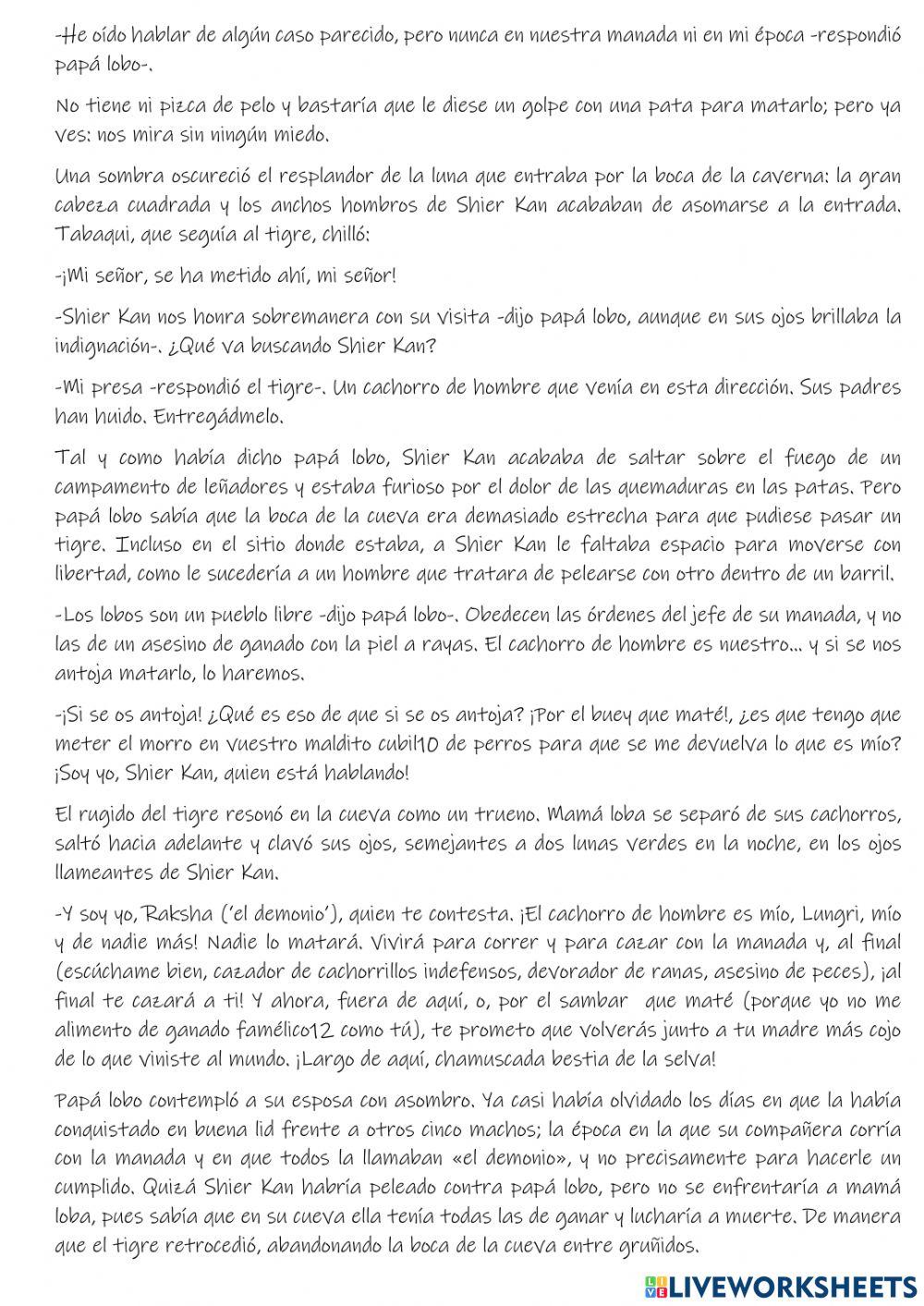 Lectura Comprensiva. Las aventuras de Mowgli.