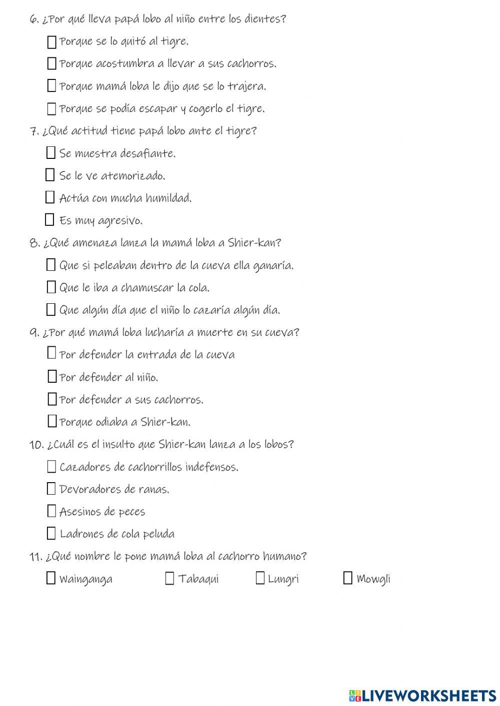 Lectura Comprensiva. Las aventuras de Mowgli.